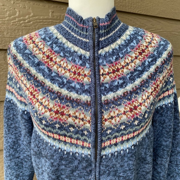 Tiara International Women's Fair Isle Nordic Zip Front Cardigan Sweater - Picture 3 of 15